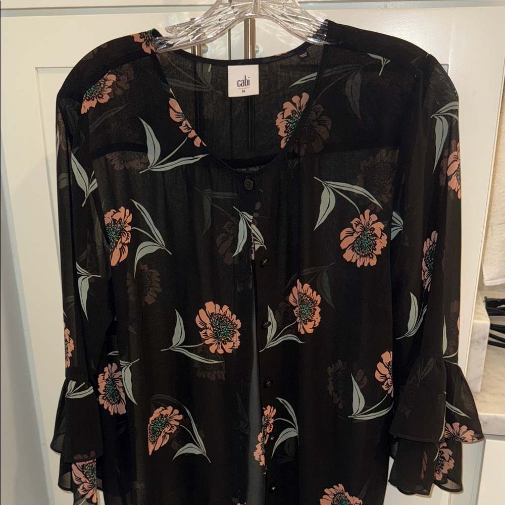 CAbi Black Floral Blouse